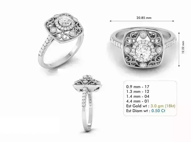 Square Halo Engagement Ring With Diamonds 17