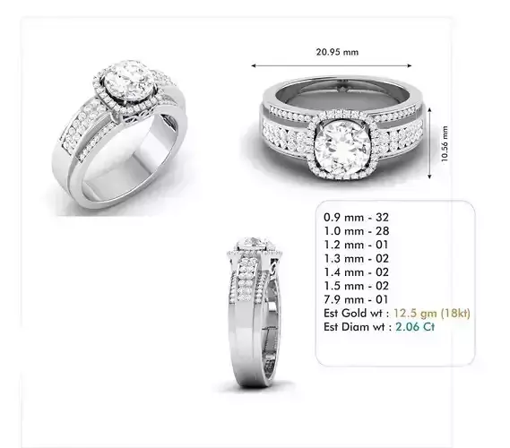 Halo Engagement Ring With Diamonds 9 3D print model