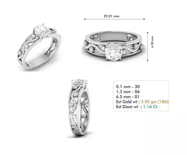 Engagement Ring With Diamonds 214 3D print model