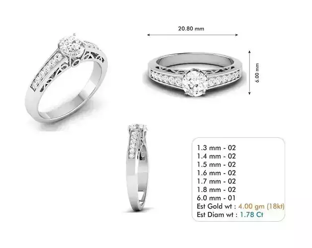 Silver Carved Engagement Ring With Diamonds 1