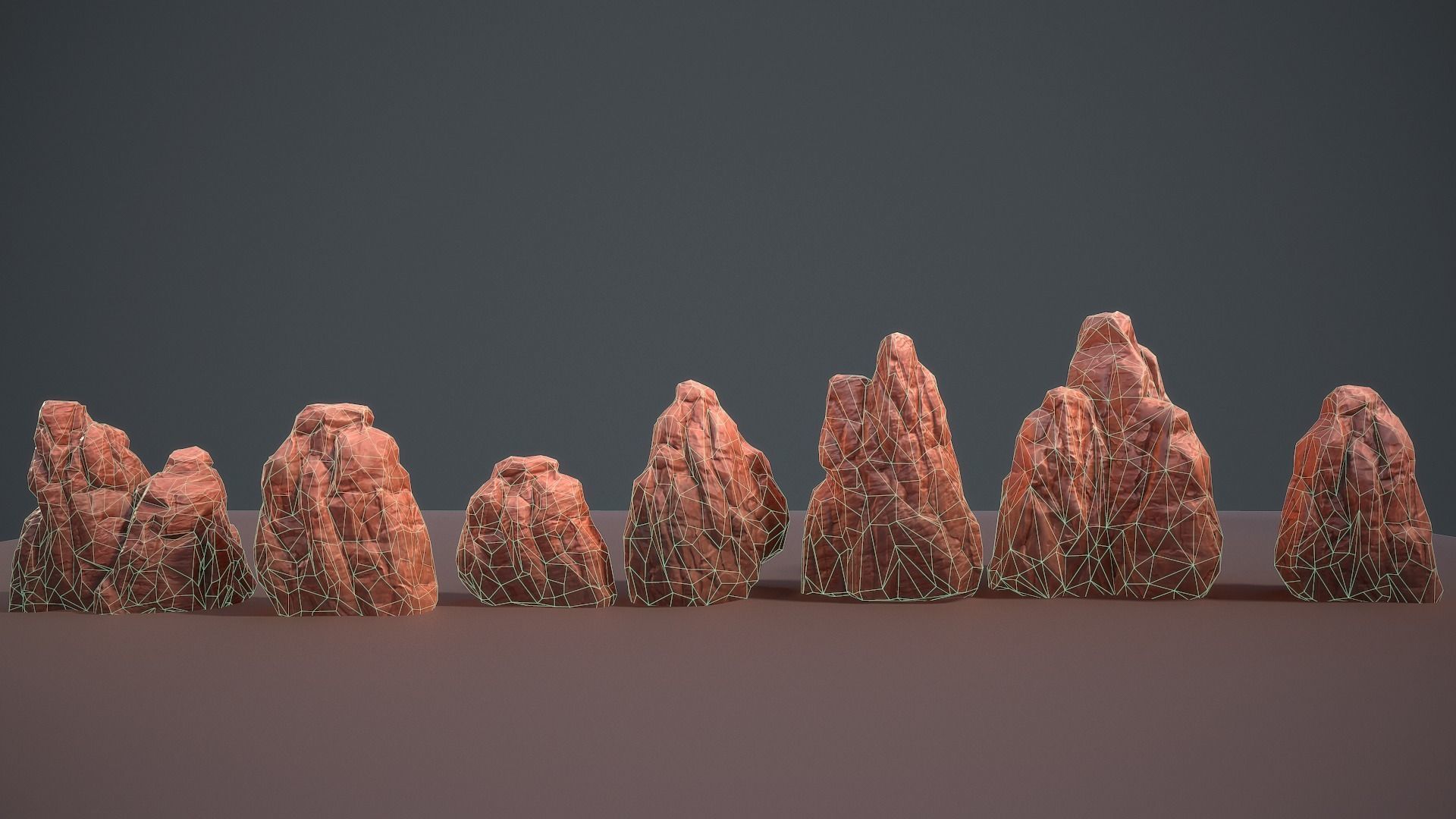 Lowpoly desert rock set Low-poly 3D model_2