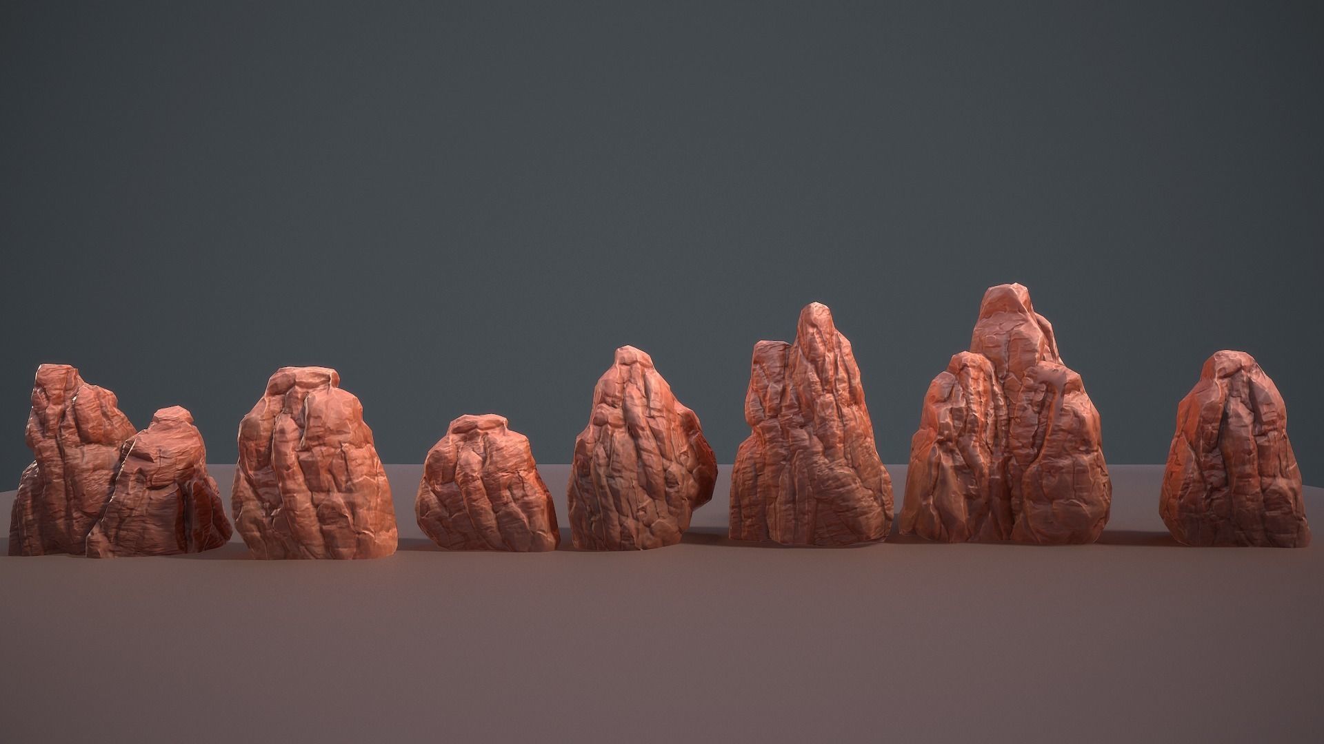 Lowpoly desert rock set Low-poly 3D model_1