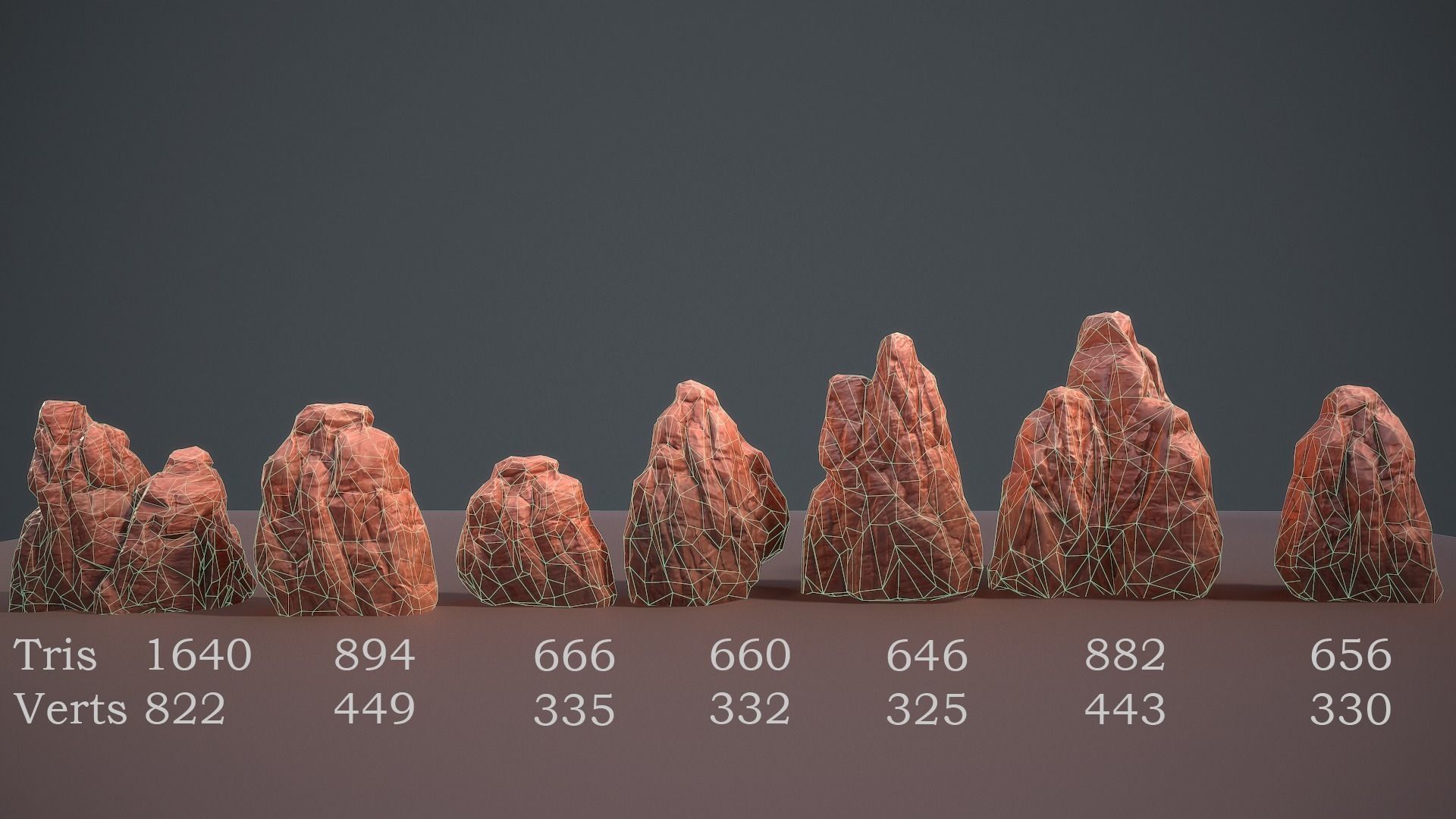 Lowpoly desert rock set Low-poly 3D model_3