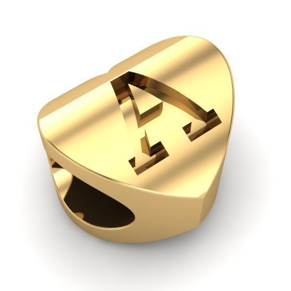 CHARMS gold heart shaped charm with letter 3D print model_2
