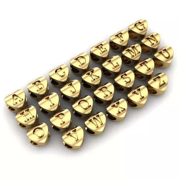 CHARMS gold heart shaped charm with letter 3D print model_0