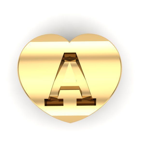 CHARMS gold heart shaped charm with letter 3D print model_3