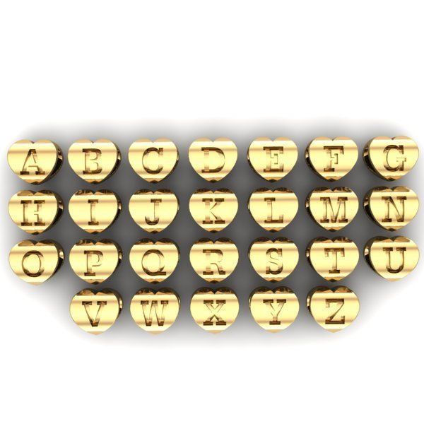CHARMS gold heart shaped charm with letter 3D print model_1