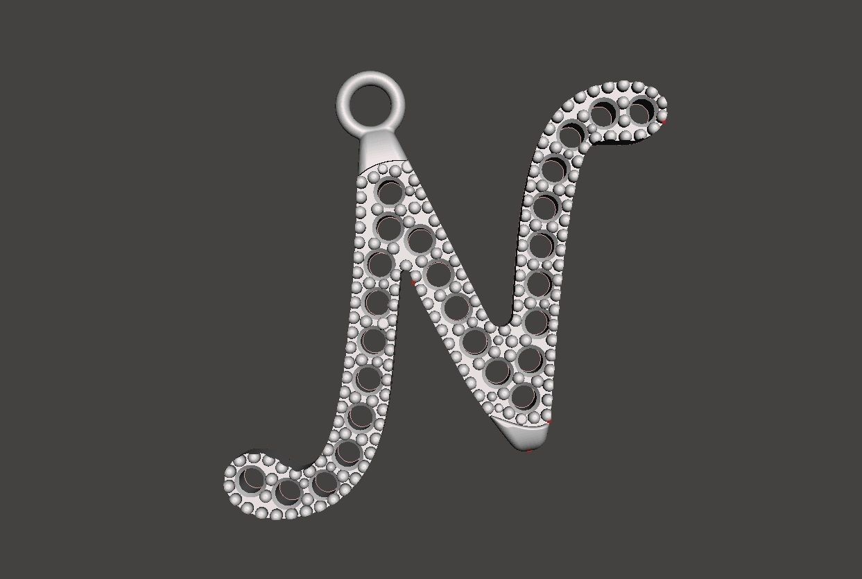 Pedant Letter N Silver Rose Gold Low-poly 3D model_3