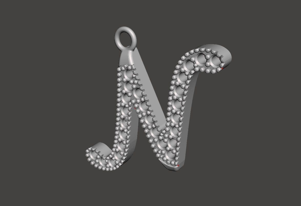 Pedant Letter N Silver Rose Gold Low-poly 3D model_2