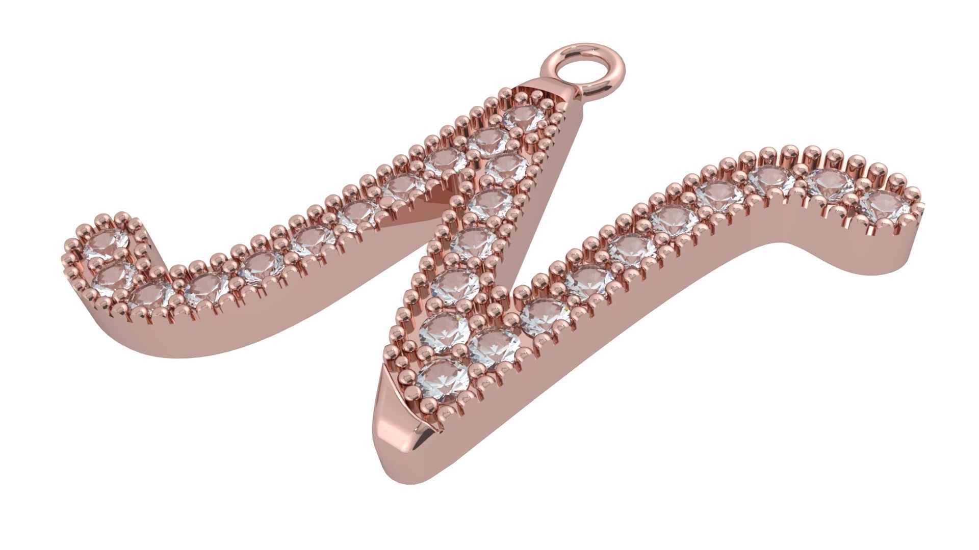 Pedant Letter N Silver Rose Gold Low-poly 3D model_1