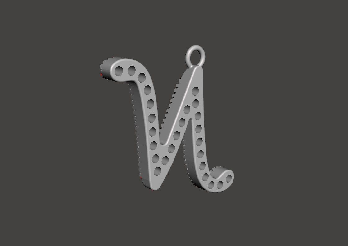 Pedant Letter N Silver Rose Gold Low-poly 3D model_5