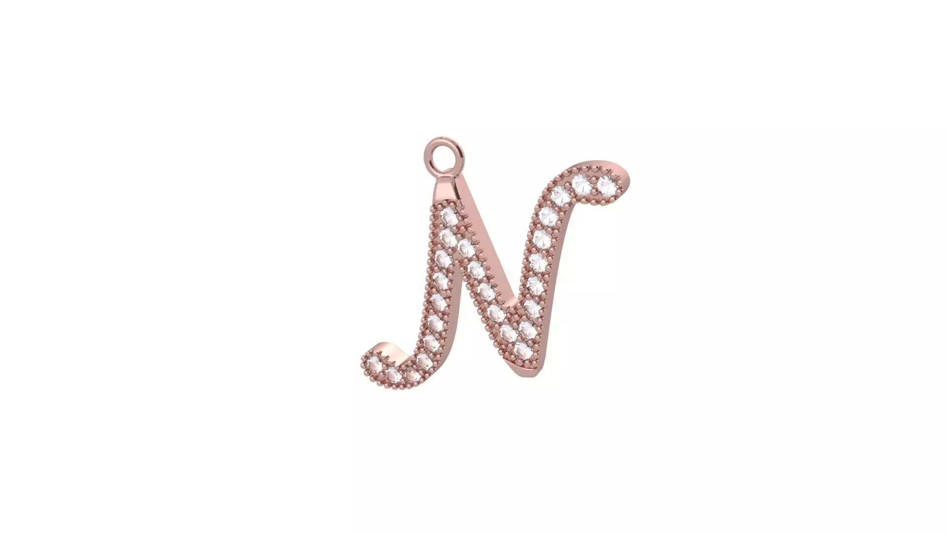 Pedant Letter N Silver Rose Gold Low-poly 3D model_0
