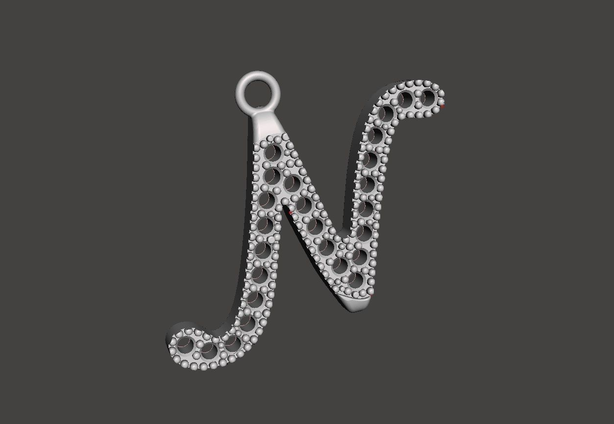 Pedant Letter N Silver Rose Gold Low-poly 3D model_6