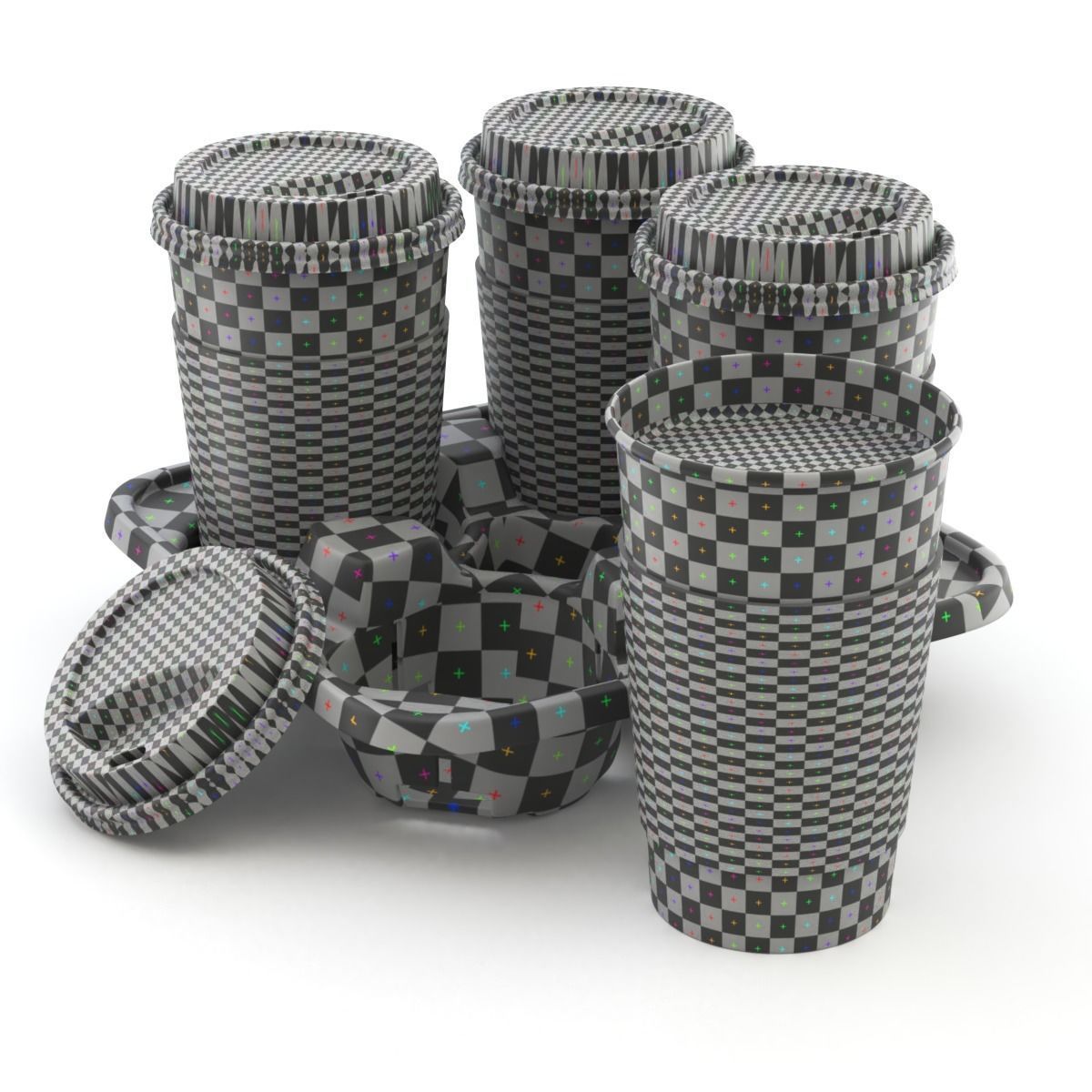 Takeout Coffee Cup with Lid and Holder 3D model_10