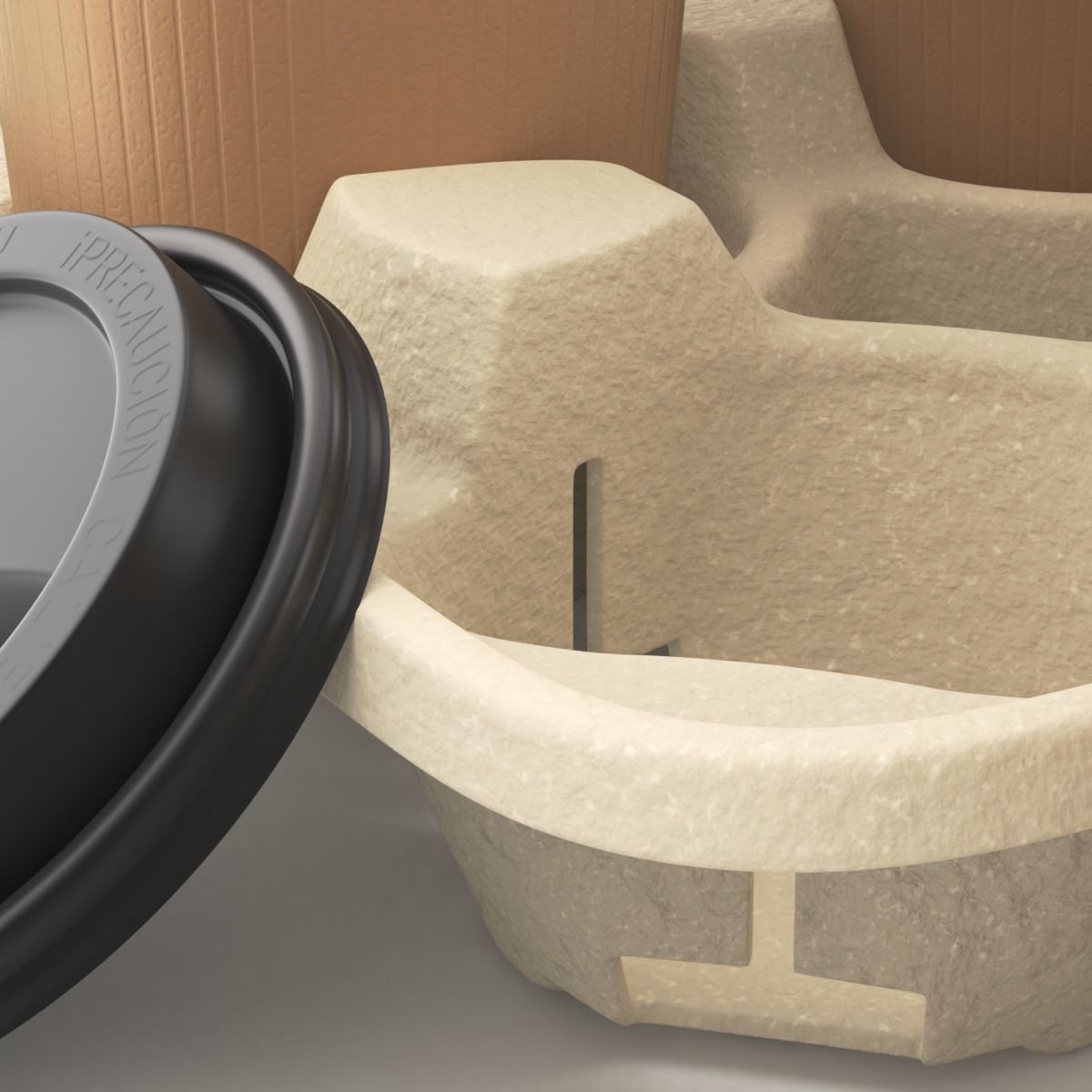 Takeout Coffee Cup with Lid and Holder 3D model_6