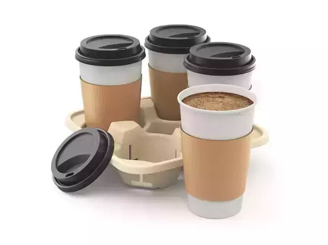 Takeout Coffee Cup with Lid and Holder 3D model