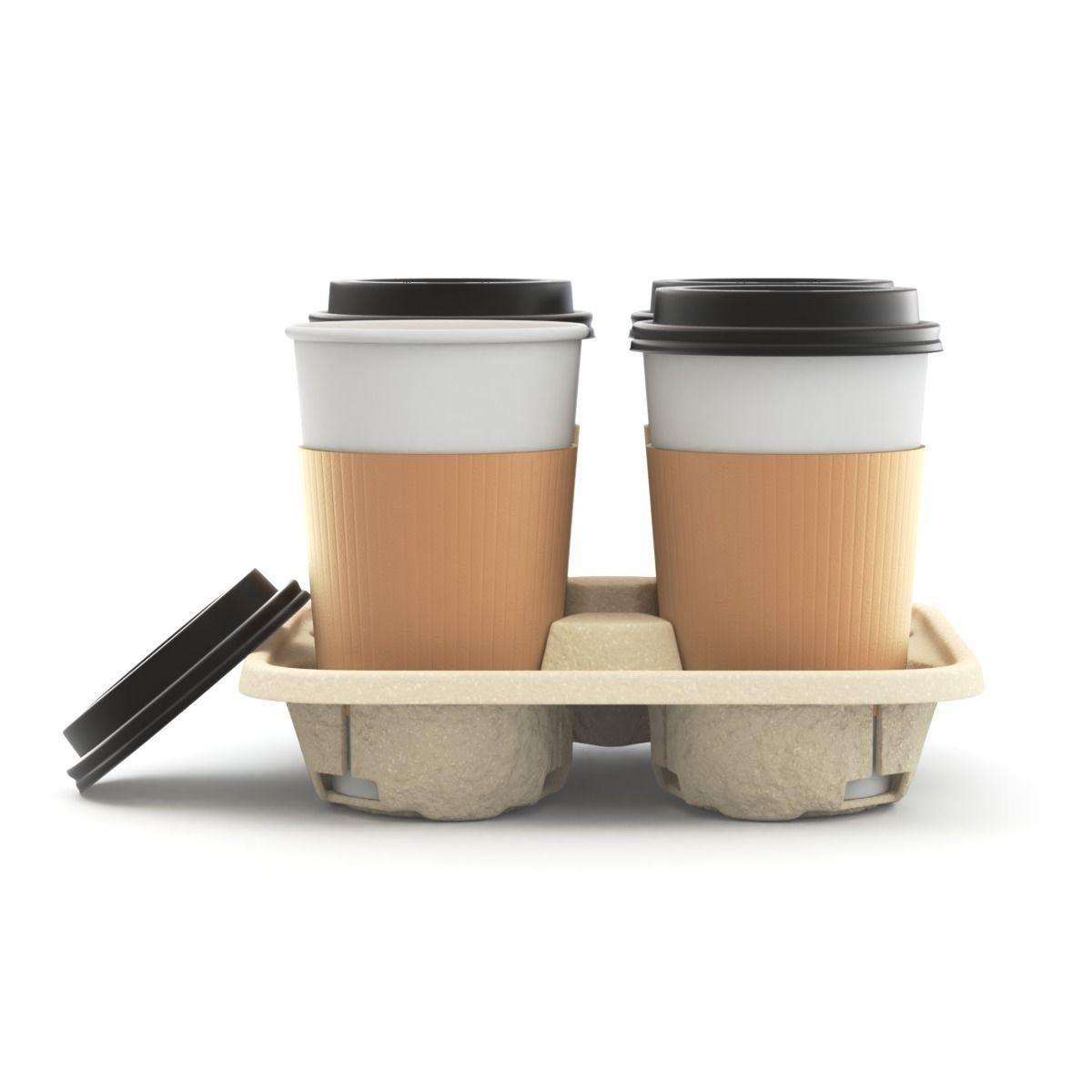 Takeout Coffee Cup with Lid and Holder 3D model_3