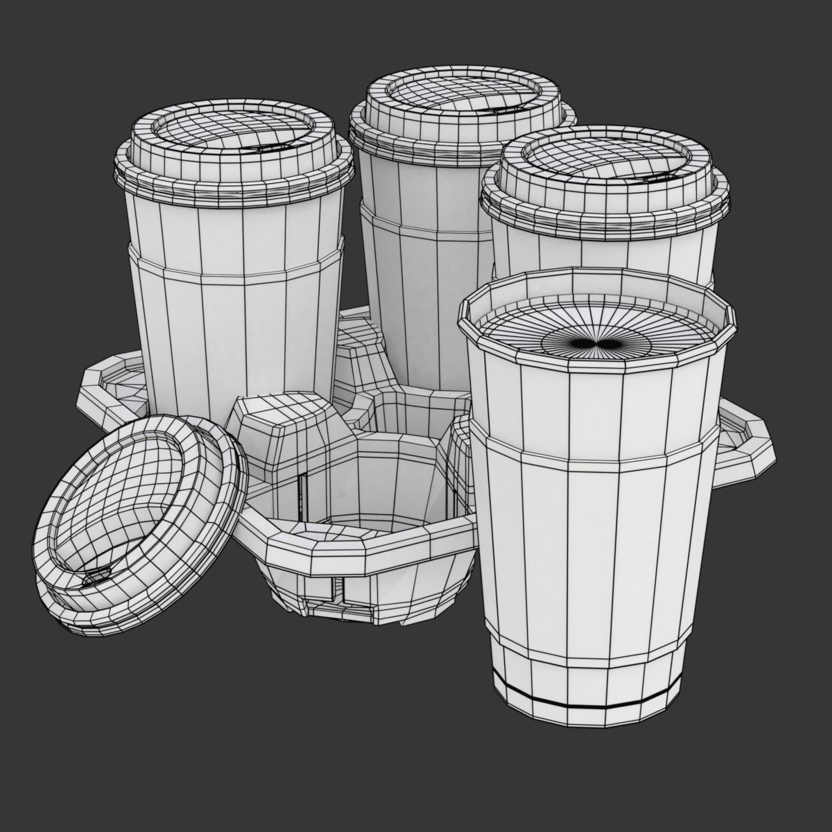 Takeout Coffee Cup with Lid and Holder 3D model_22
