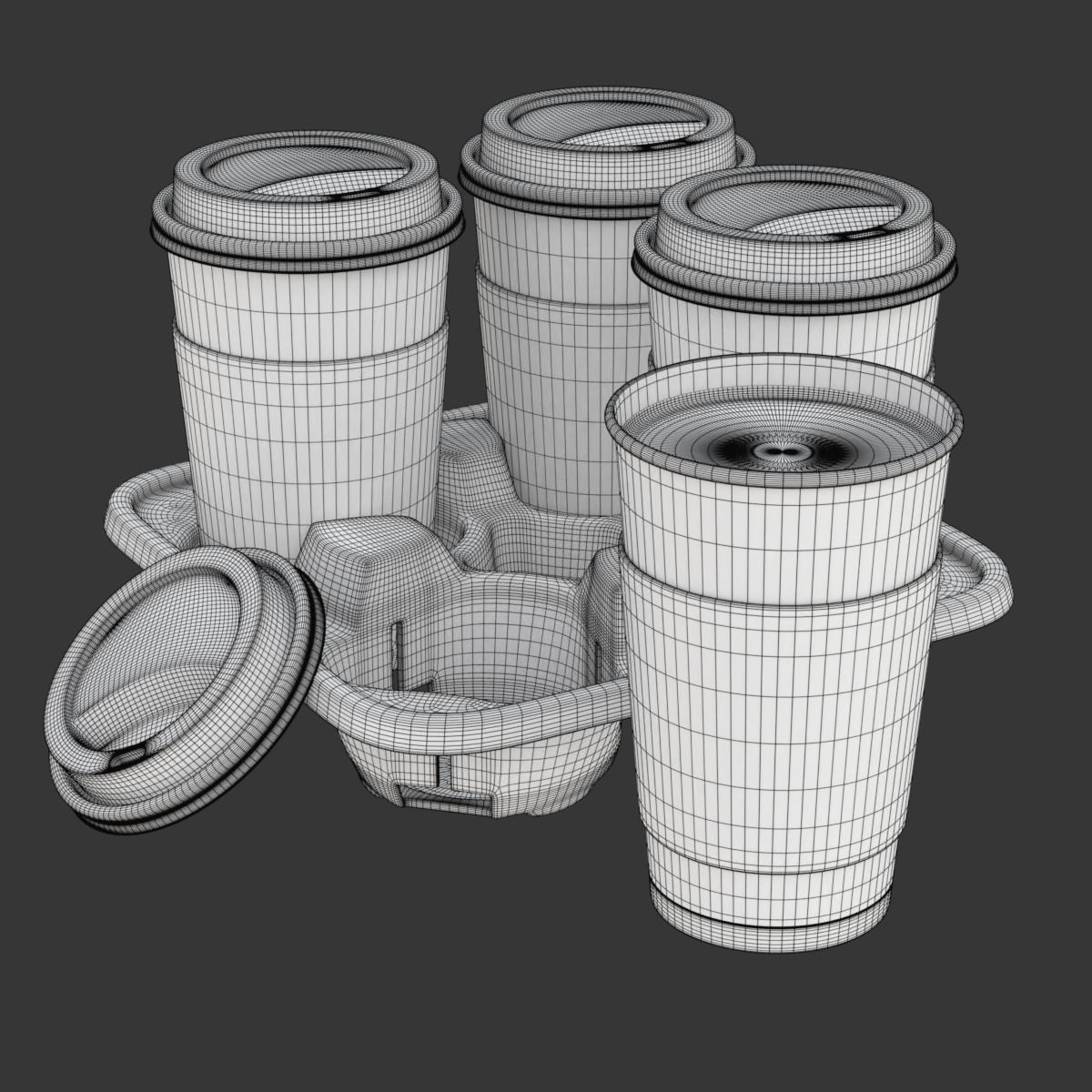 Takeout Coffee Cup with Lid and Holder 3D model_28