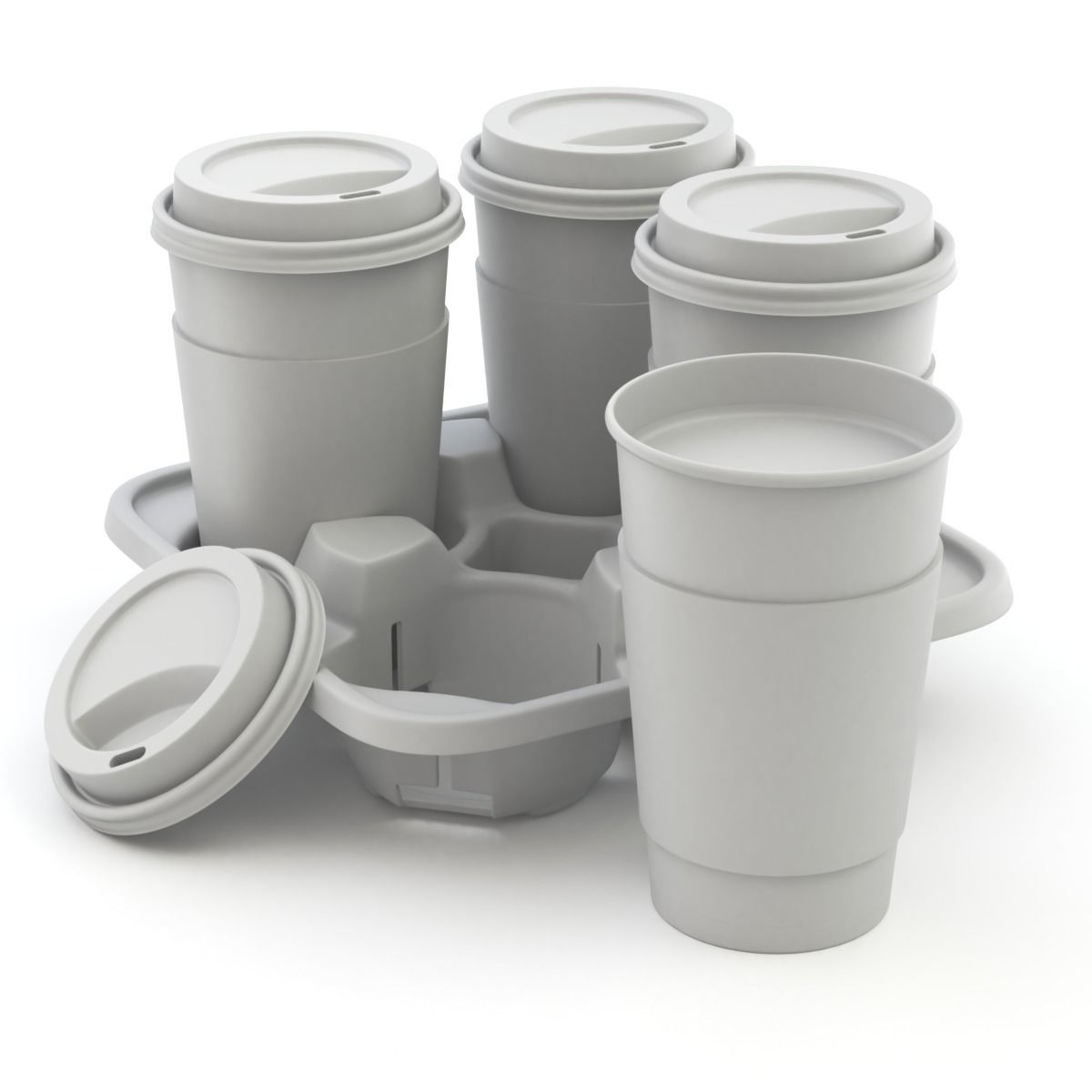Takeout Coffee Cup with Lid and Holder 3D model_11