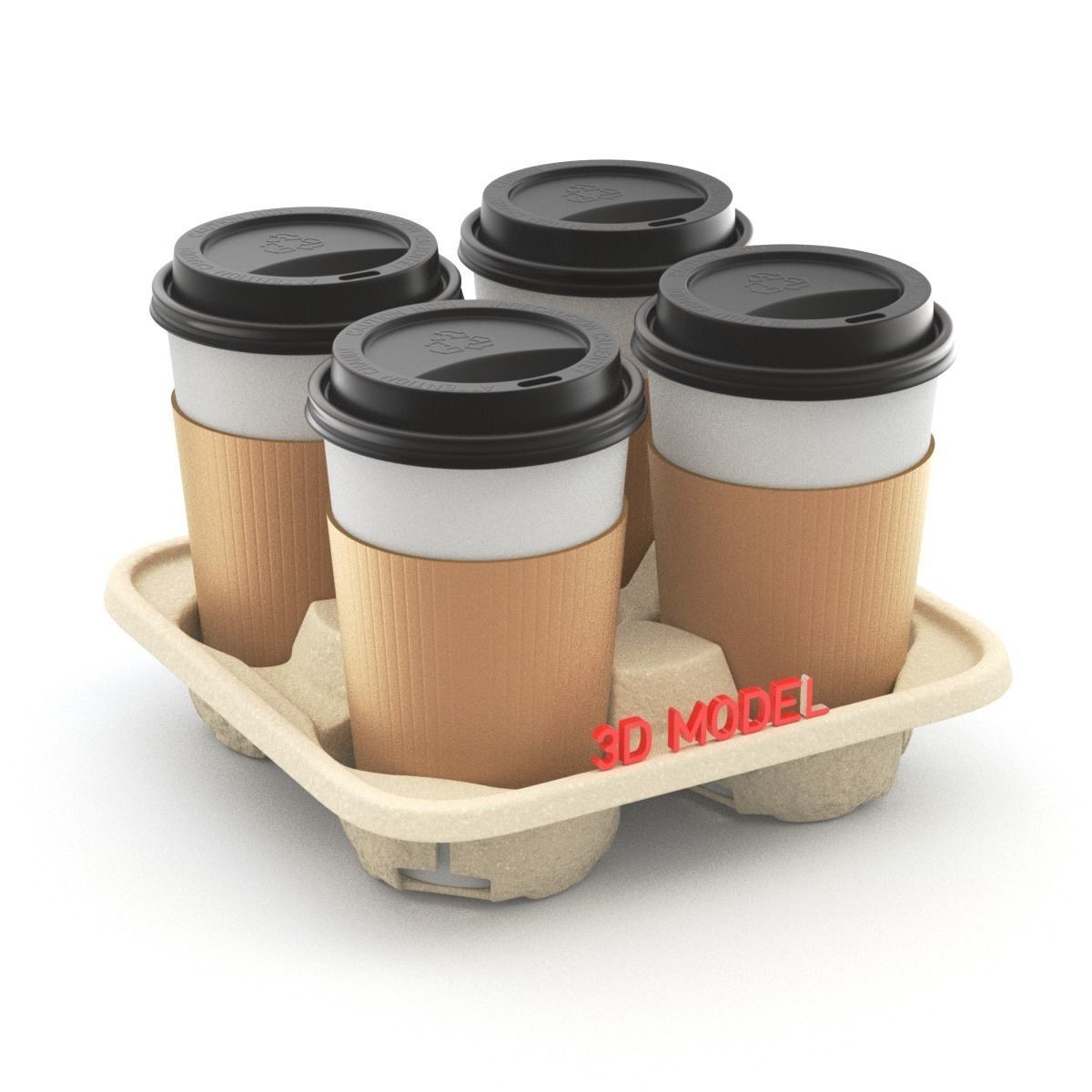 Takeout Coffee Cup with Lid and Holder 3D model_1