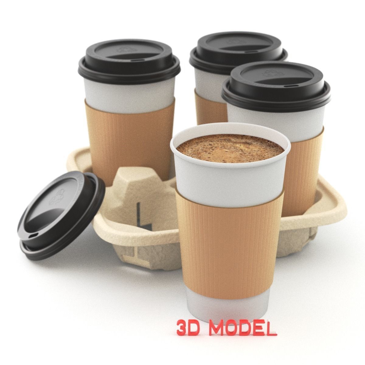 Takeout Coffee Cup with Lid and Holder 3D model_5