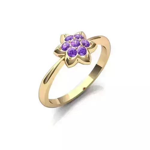 Flower Shaped Golden Ring With Purple Gemstone