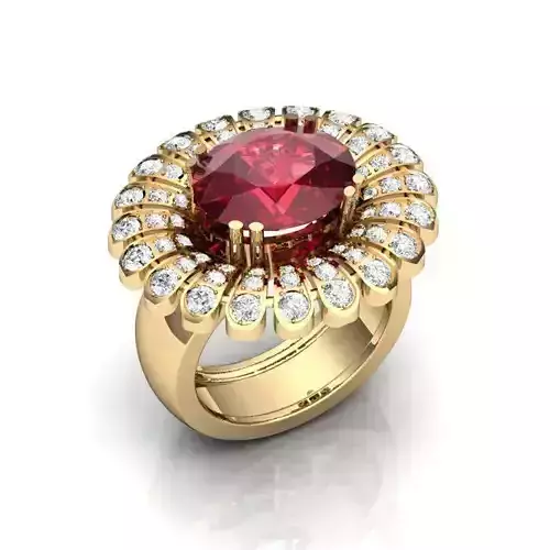 Big Flower Shape Ring With Ruby 3D print model