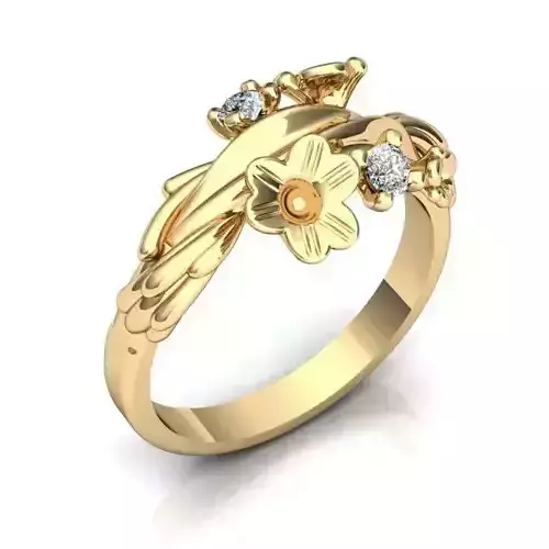 Floral Design Golden Ring With Diamonds