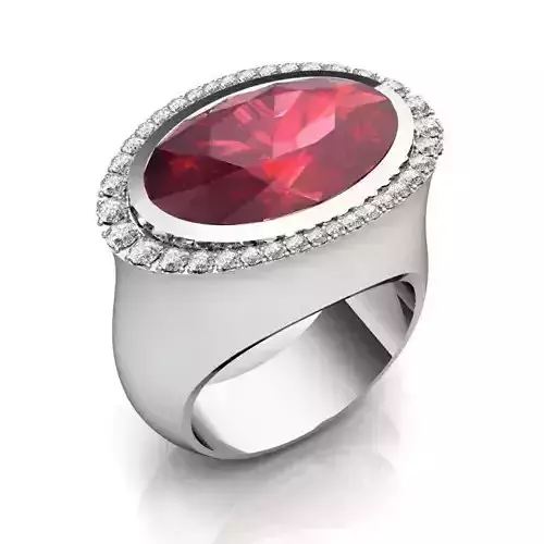 Thick Silver Oval Shaped Ring with Ruby