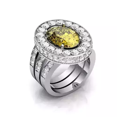 Oval Shaped Wide Band Ring with Yellow Gem