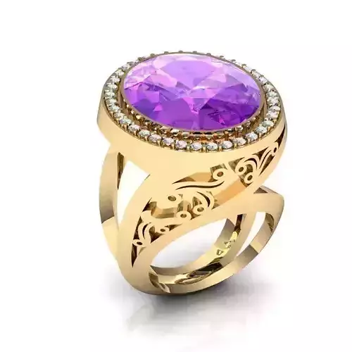 Big Thick Carved Round Ring with Gem 3D print model