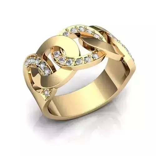 Golden Chain Shape Ring With Diamonds