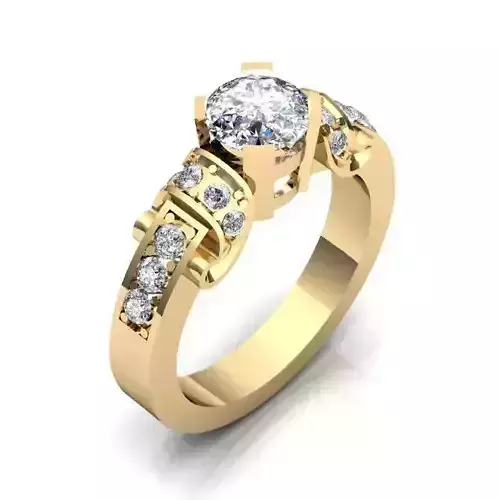 Golden Side Stone Ring With Diamonds