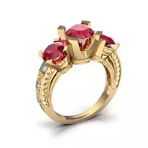 3 Stone Engagement Ring With Ruby 3D print model