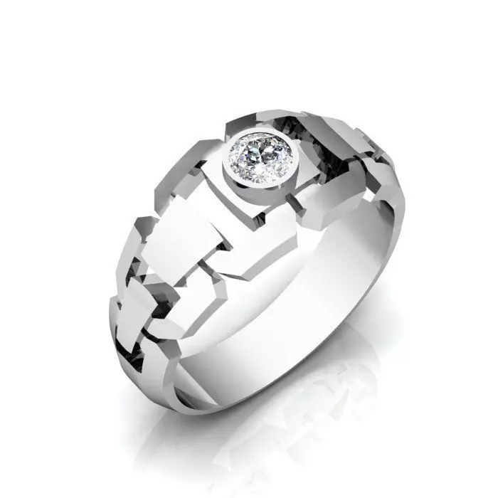 Silver Chain Design Ring With Diamond 1 3D print model_0
