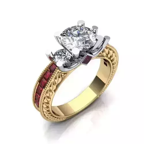 DER-3 Stone Ring With Ruby and Diamonds