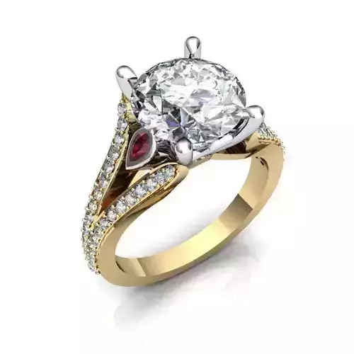 Golden Side Stone Ring With Diamonds 2