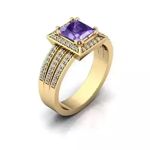 Square Halo Golden Ring With Gemstone