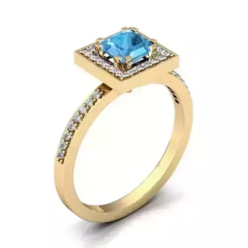 Square Halo Golden Ring With Gemstone 1