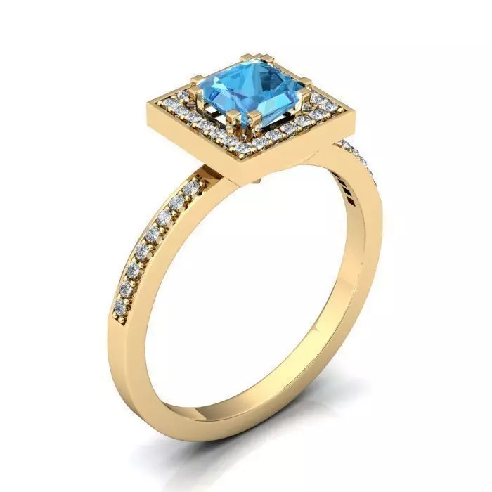 Square Halo Golden Ring With Gemstone 1 3D print model_0