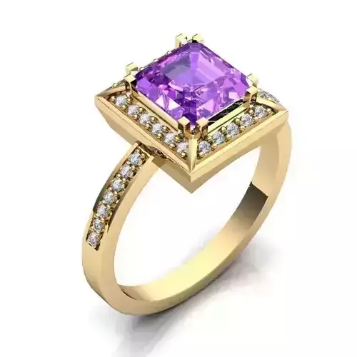 Square Halo Golden Ring With Gemstone 2