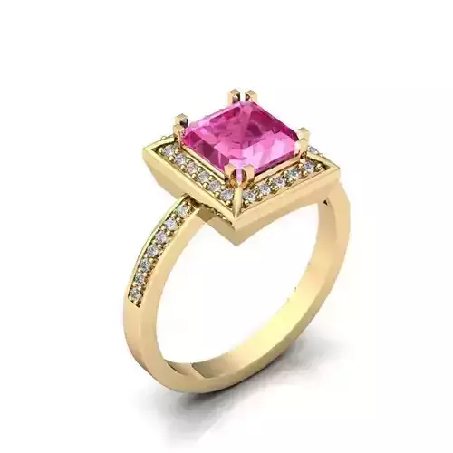 Square Halo Golden Ring With Gemstone 3