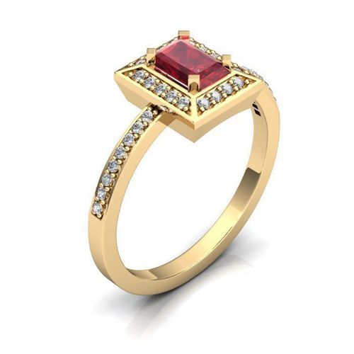 Rectangular Halo Golden Ring With Ruby 3D print model
