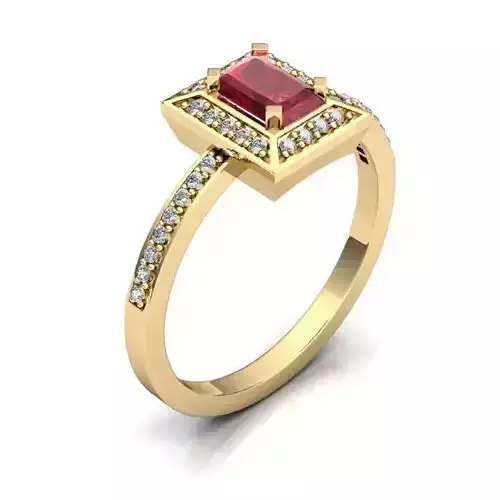 Rectangular Halo Golden Ring With Ruby 3D print model