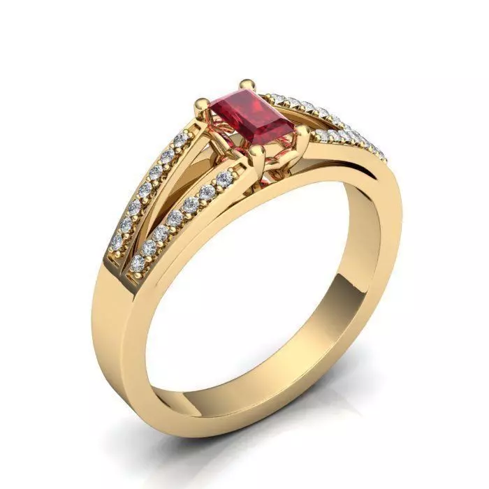 Golden Side Stone Ring With Gemstone 3 3D print model_0