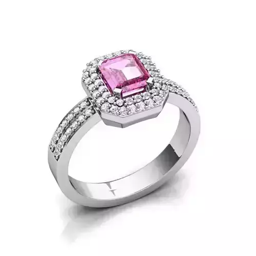 Silver Halo Engagement Ring With Gemstone