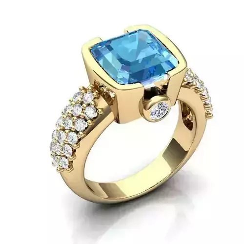 Golden Side Stone Square Ring With Gemstone