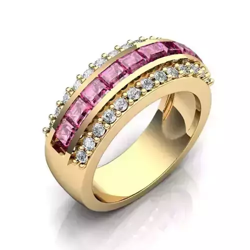 Gold Color Engagement Ring With Gemstones