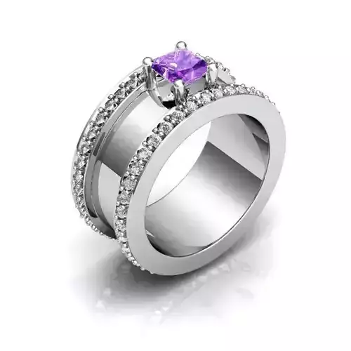 Wide Band Silver Color Ring With Gemstone